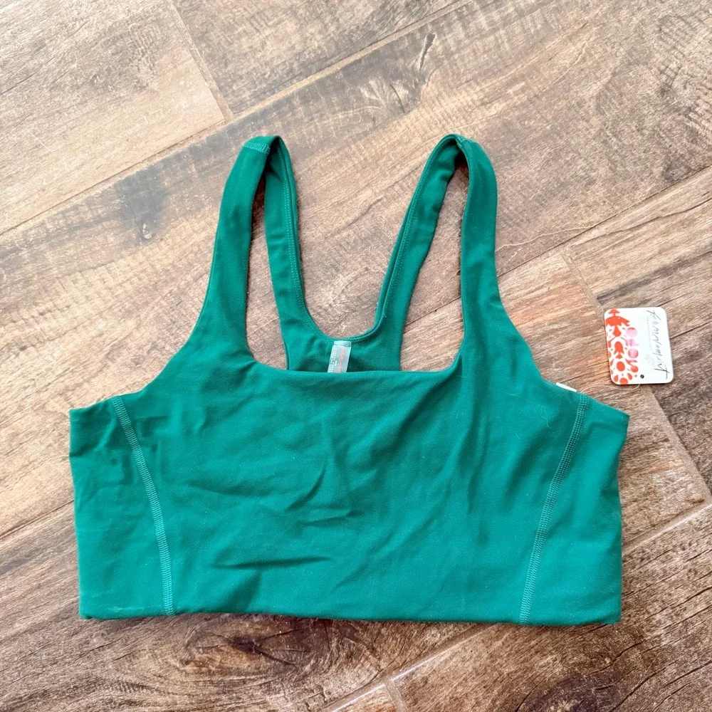 FP Movement Square Neck Sports Bra,Heritage Green,M (New)